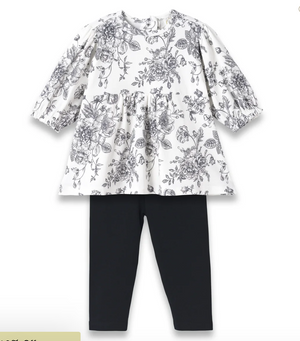 Petale Grey LS Ruffle Waist Top & Leggings