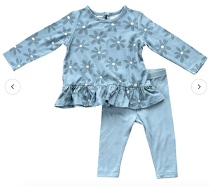 Long Sleeve Peplum Set Daisy In Sky Blue