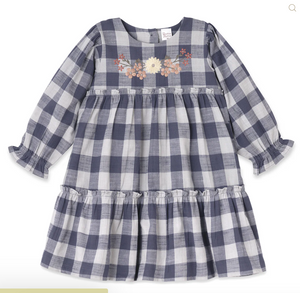 Eloise Navy LS Buffalo Check Dress