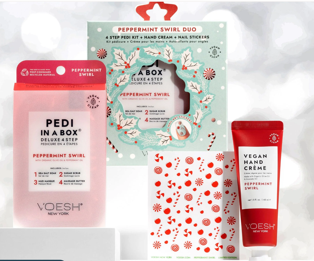 Voesh Peppermint Swirl Duo/Hand Cream/Nail Stickers