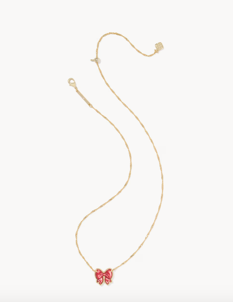 Haley Bow Short Pendant Nickel Gold Scarlet Red MOP