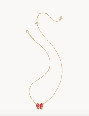 Haley Bow Short Pendant Nickel Gold Scarlet Red MOP