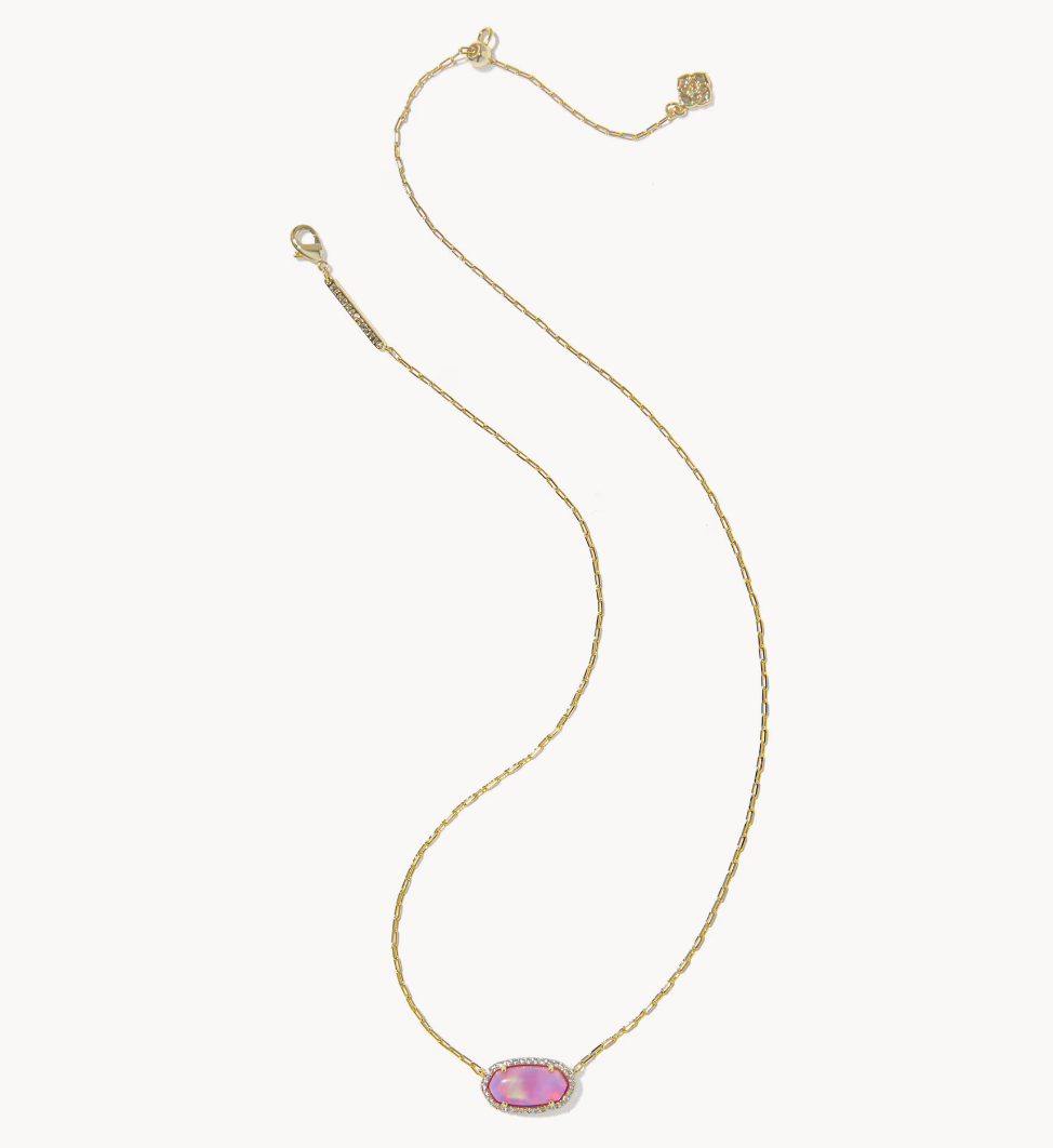 Elisa Pave Framed Pendant Gold Pink Resin Necklace