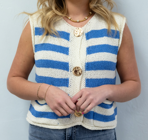 Coastal Stripe Knit Sweater Vest - Blue