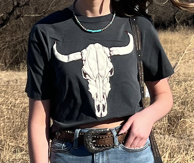 Vintage Longhorn Puff SS Crop Graphic Tee-Black