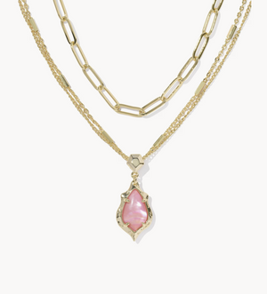 Adriana Scallop Frame Multi Strand Necklace Gold Light Pink Iridescent Abalone