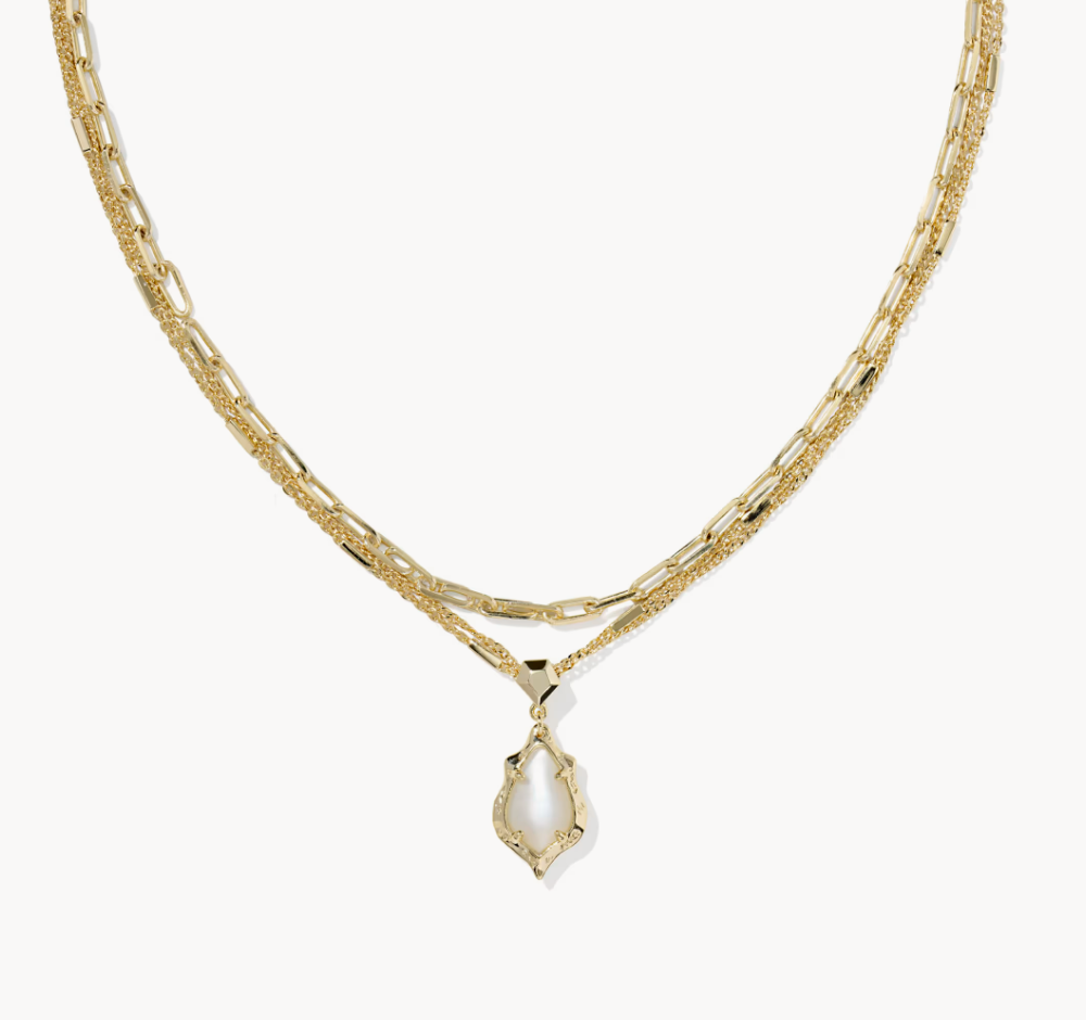 Adriana Scallop Frame Multi Strand Necklace Gold Natural Mother Of Pearl