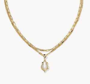 Adriana Scallop Frame Multi Strand Necklace Gold Natural Mother Of Pearl