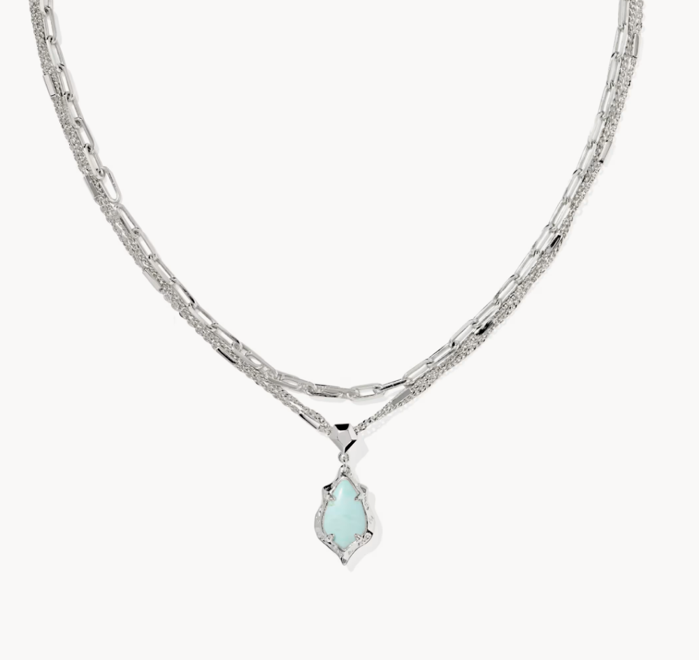 Adriana Scallop Frame Multi Strand Necklace Silver Sea Green Chrysocolla