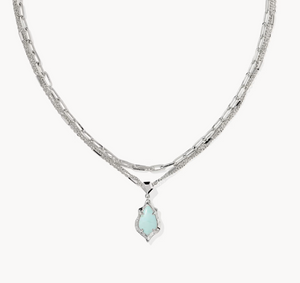 Adriana Scallop Frame Multi Strand Necklace Silver Sea Green Chrysocolla