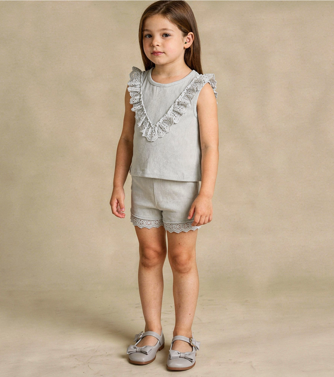 Organic Ruffle Top & Short Set Fog