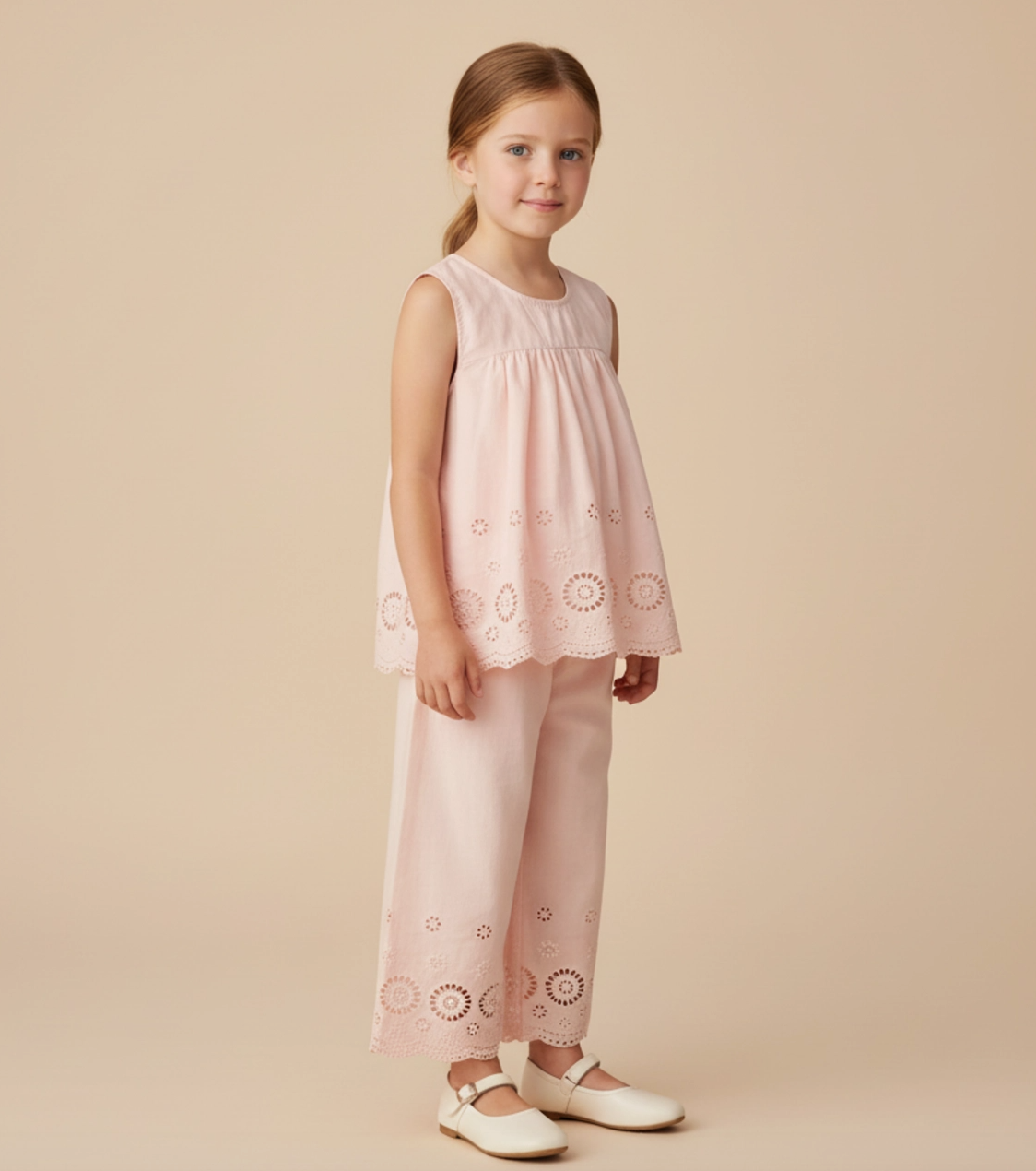 Organic Eyelet Top & Pant Set Blush Eyelet