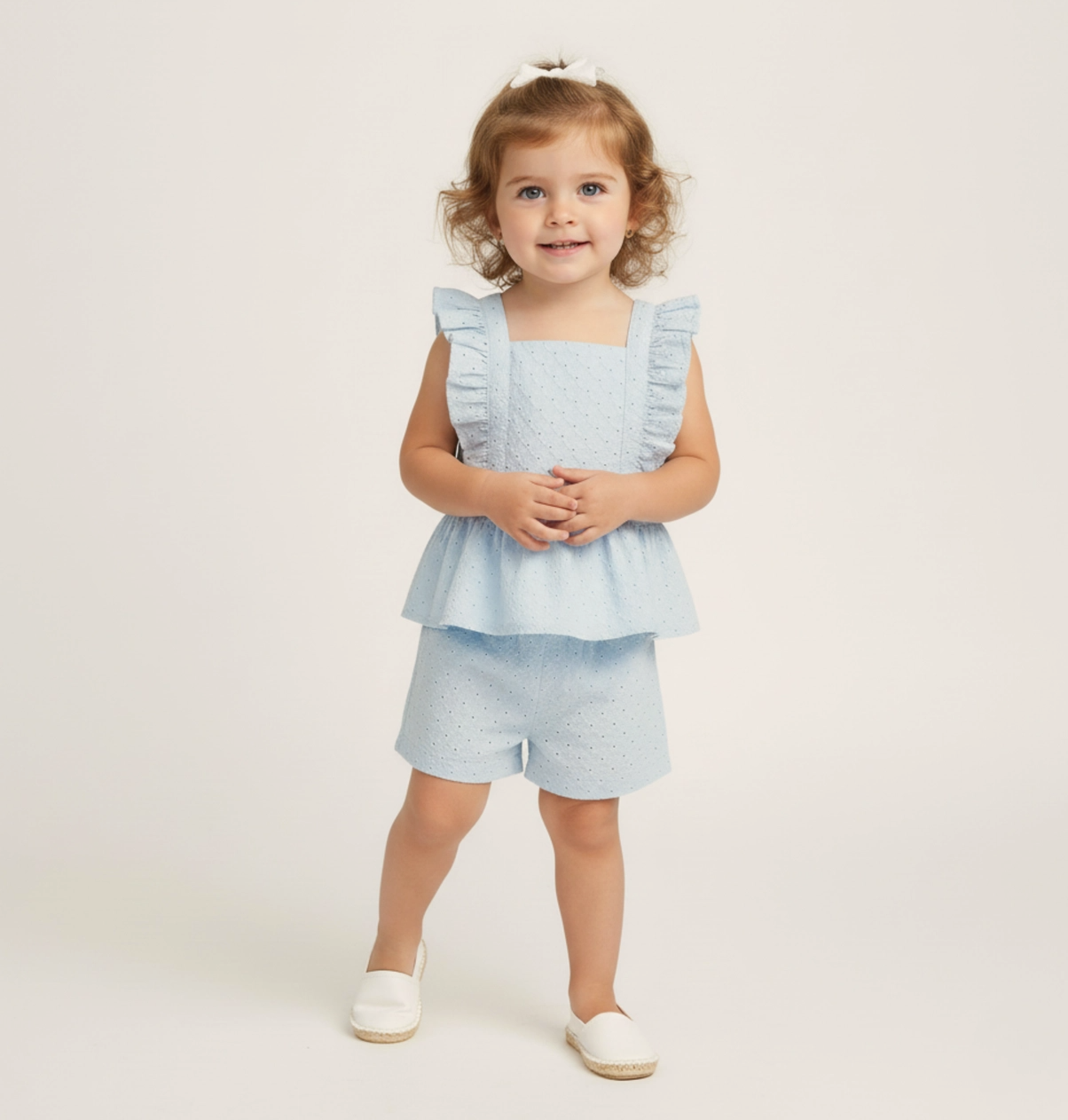 Organic Flutter Top & Shorts Set Light Blue Eyelet