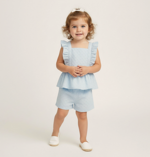 Organic Flutter Top & Shorts Set Light Blue Eyelet