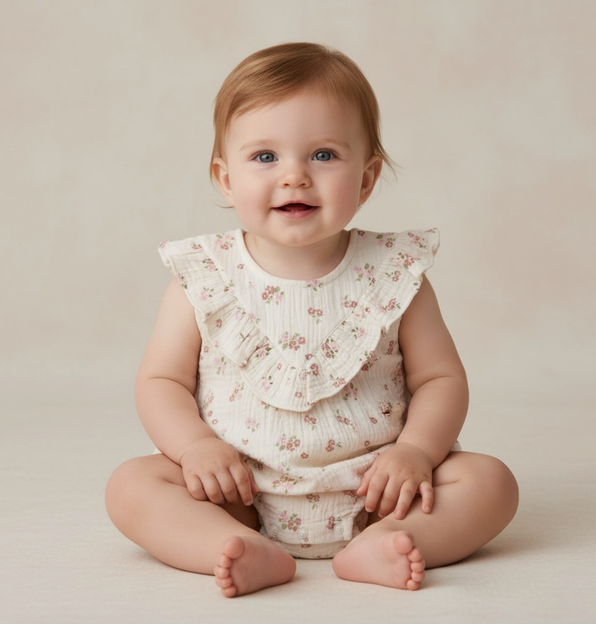 Organic Ruffle Bubble Romper Blush Floral
