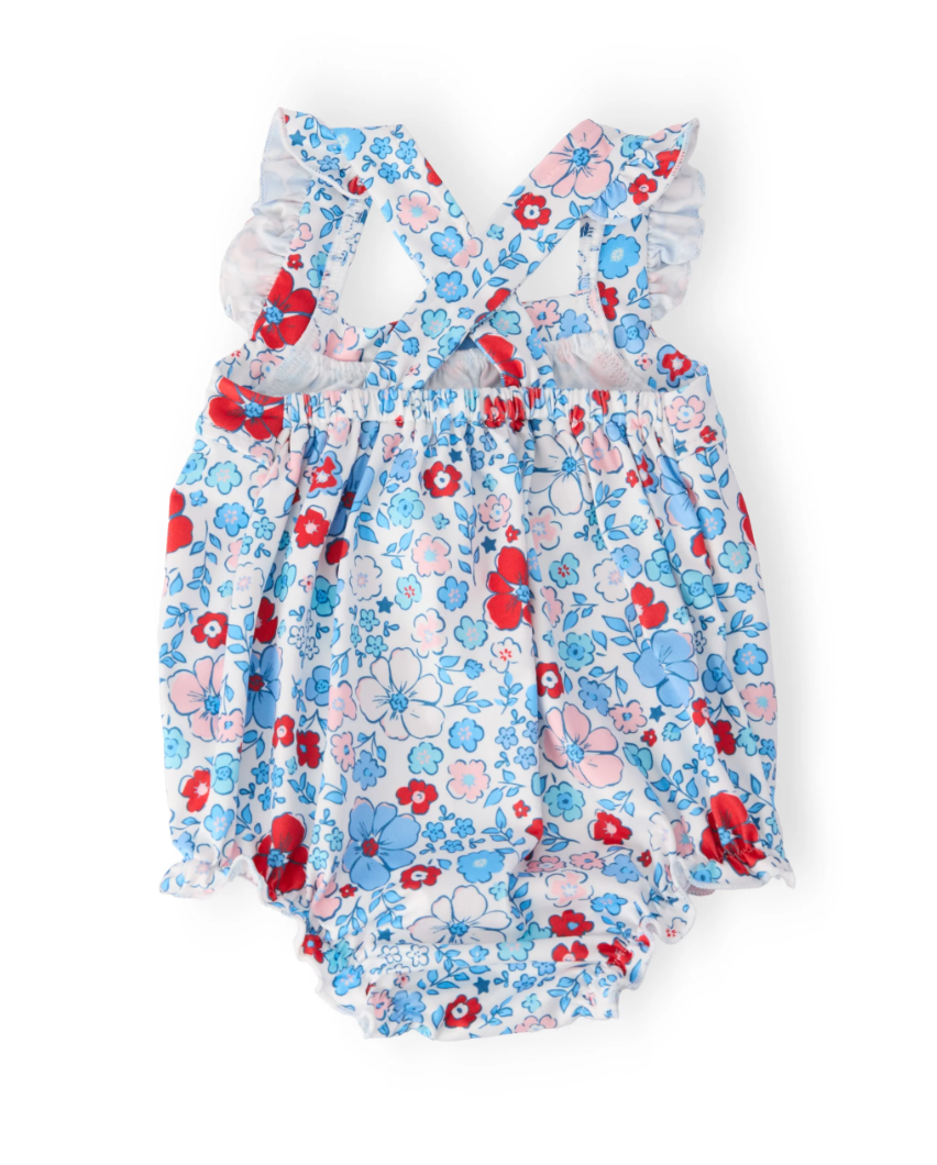 Patriotic Petals Ruffle Cross Back Romper