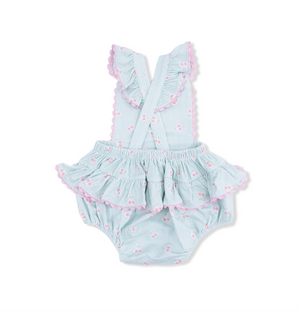 Ric Rac Ruffle Sunsuit Tiny Cherry Stripe