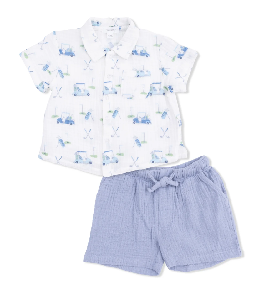Polo Button Up With Casual Short Baby Golf Carts Blue