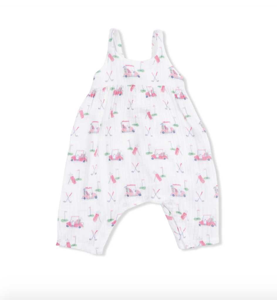 Tie Back Romper Baby Golf Carts Pink