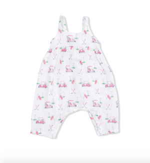 Tie Back Romper Baby Golf Carts Pink