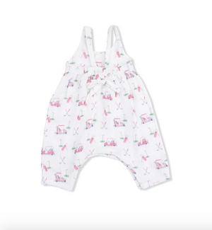 Tie Back Romper Baby Golf Carts Pink