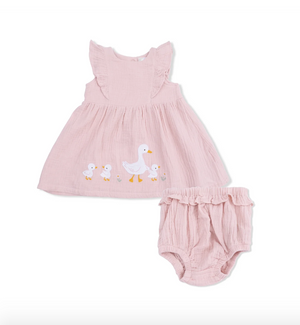 Ruffle Sleeve Dress And Bloomer Solid Muslin Lotus Flower Ducklings