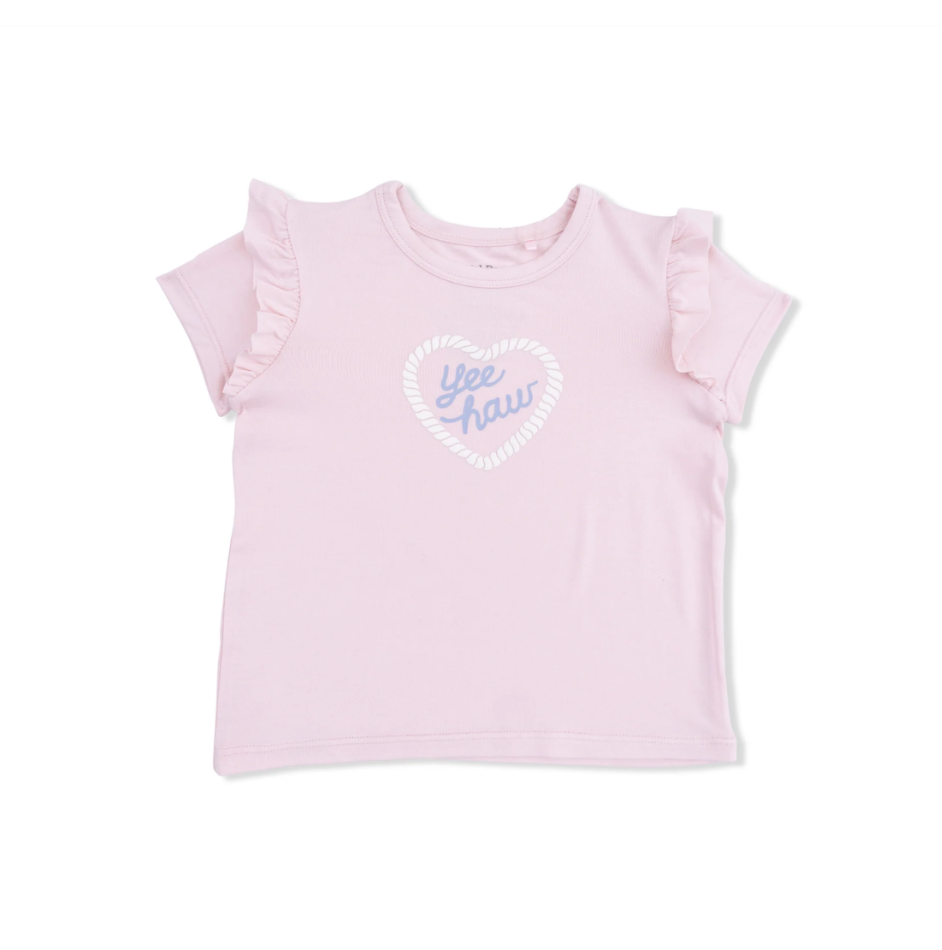 Ruffle Tee Yee Haw Cowgirl Solid Lotus