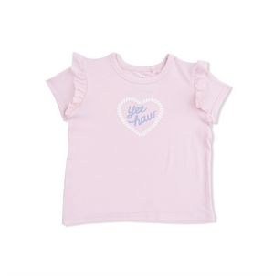 Ruffle Tee Yee Haw Cowgirl Solid Lotus