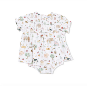 Smocked Ruffle Bubble With Skirt Cute Farm Animals Pink