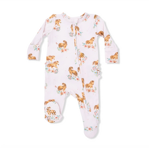 2 Way Ruffle Back Zipper Footie Pink Ponies