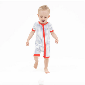Shortie 2 Way Zipper Romper Baseball Stripe