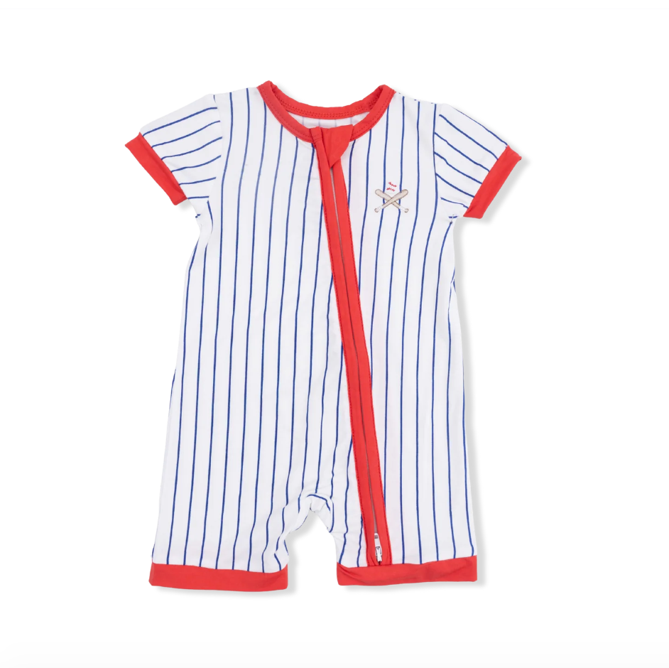 Shortie 2 Way Zipper Romper Baseball Stripe