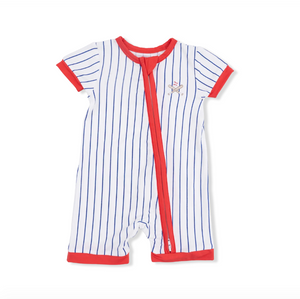 Shortie 2 Way Zipper Romper Baseball Stripe