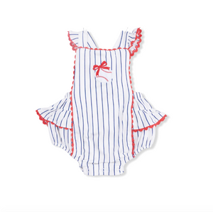 Ric Rac Ruffle Sunsuit Baseball Stripe