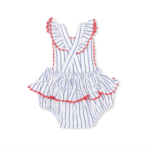 Ric Rac Ruffle Sunsuit Baseball Stripe