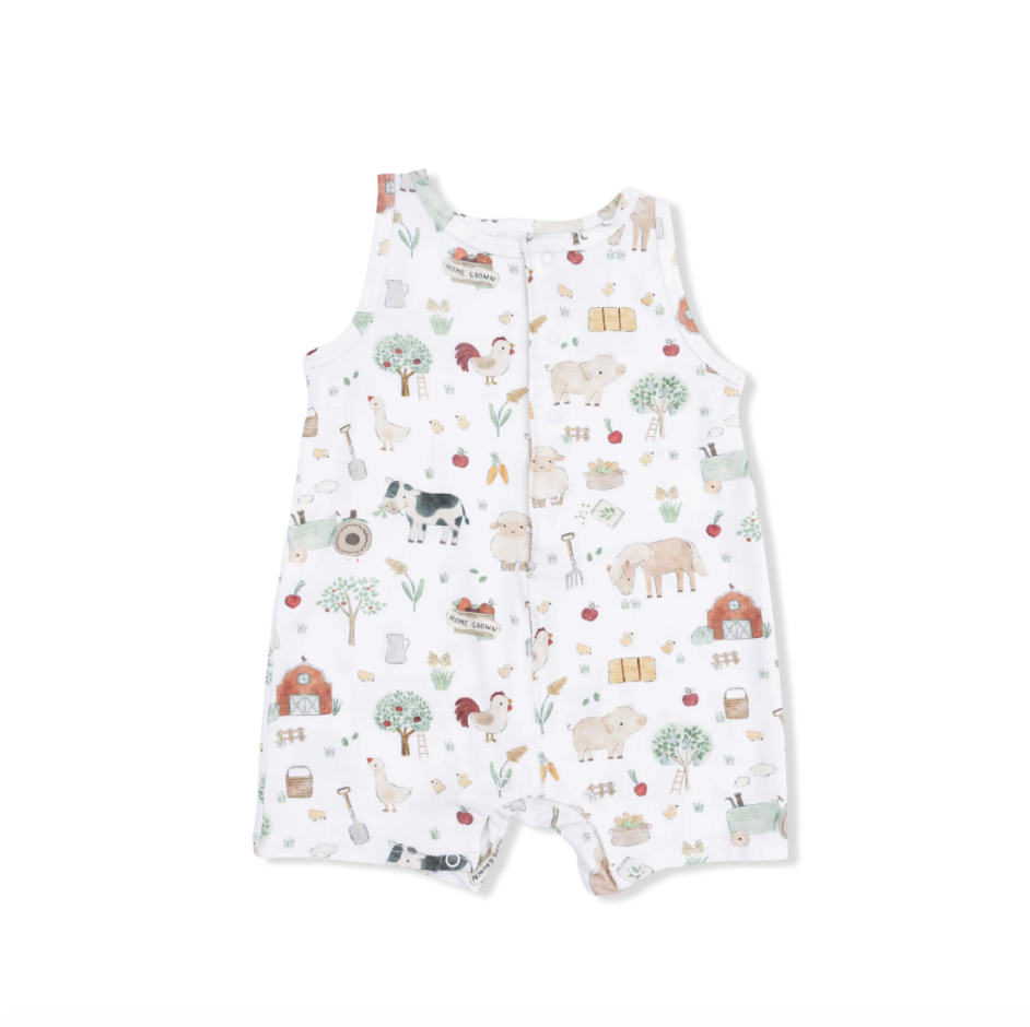 Sleeveless Shortie Romper Cute Farm Animals Uni