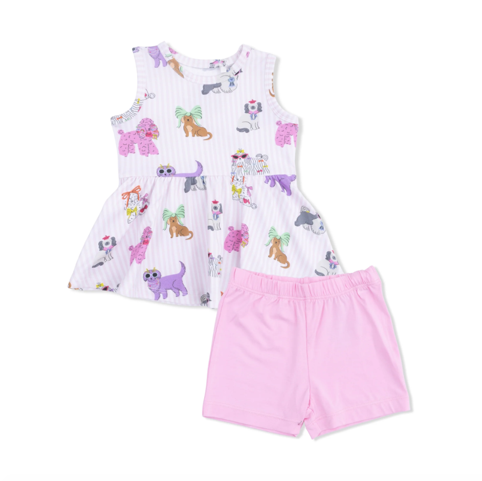 Peplum Tank Top And Bike Short Fancy Dogs