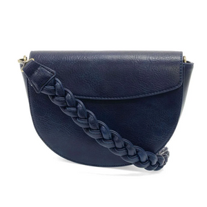 Navy Linda Crescent Crossbody with Braided Strap