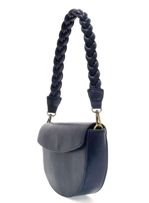 Navy Linda Crescent Crossbody with Braided Strap