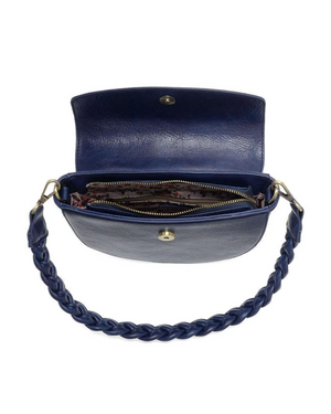 Navy Linda Crescent Crossbody with Braided Strap