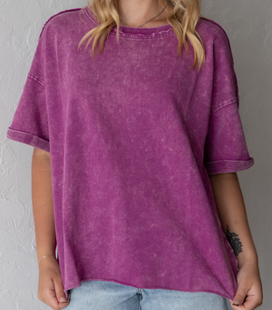 French Terry Acid Washed Tee Shirts Light Plum