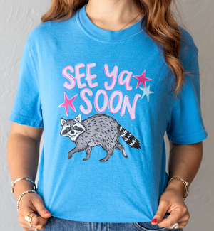 See Ya Soon Racoon Graphic Tee Blue