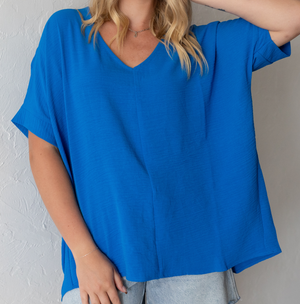 Ocean Blue Airflow V-Neck High Low Top