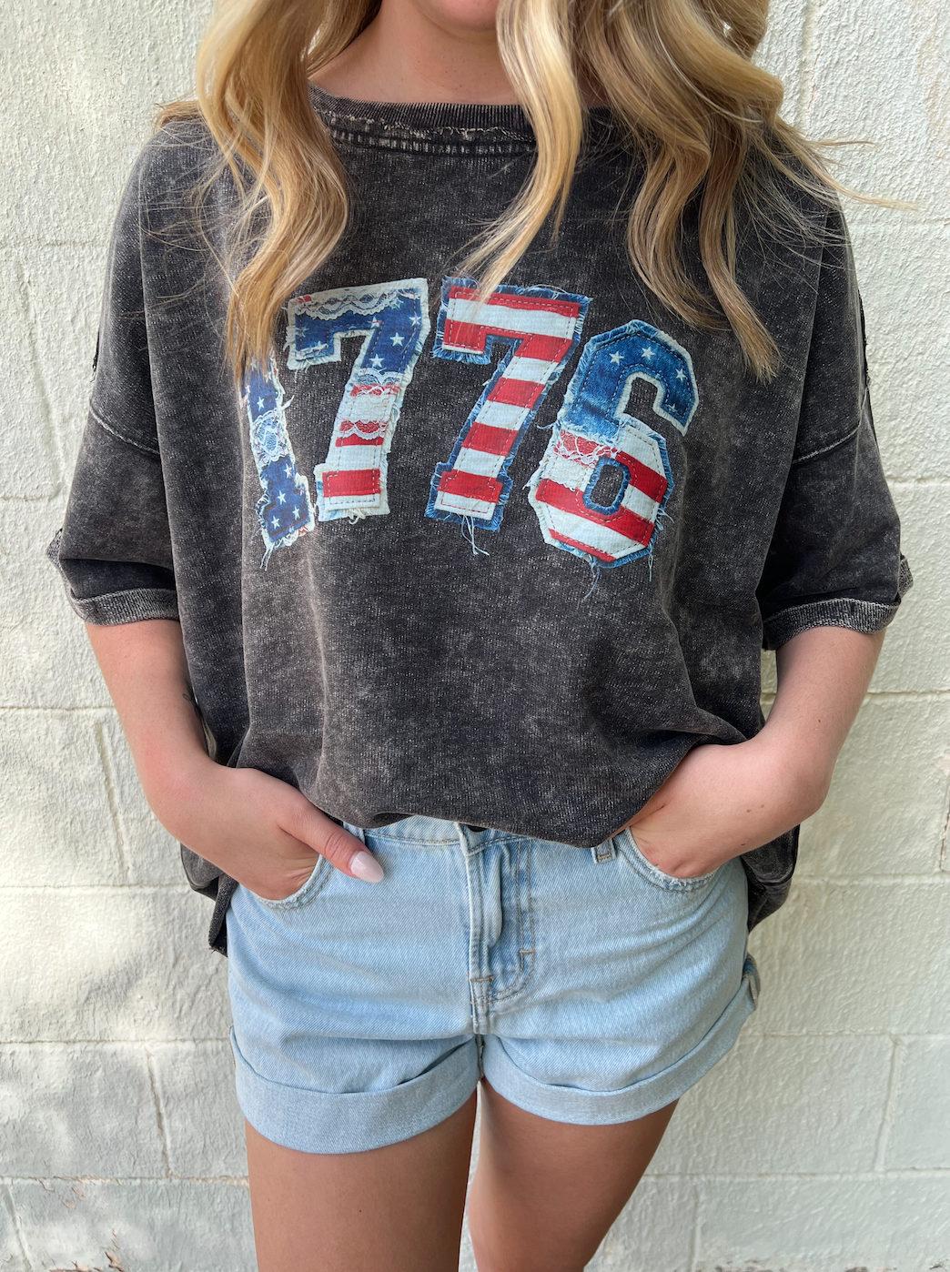 1776 Black Acid Washed Graphic Tee