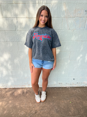 America Black Leopard Graphic Tee
