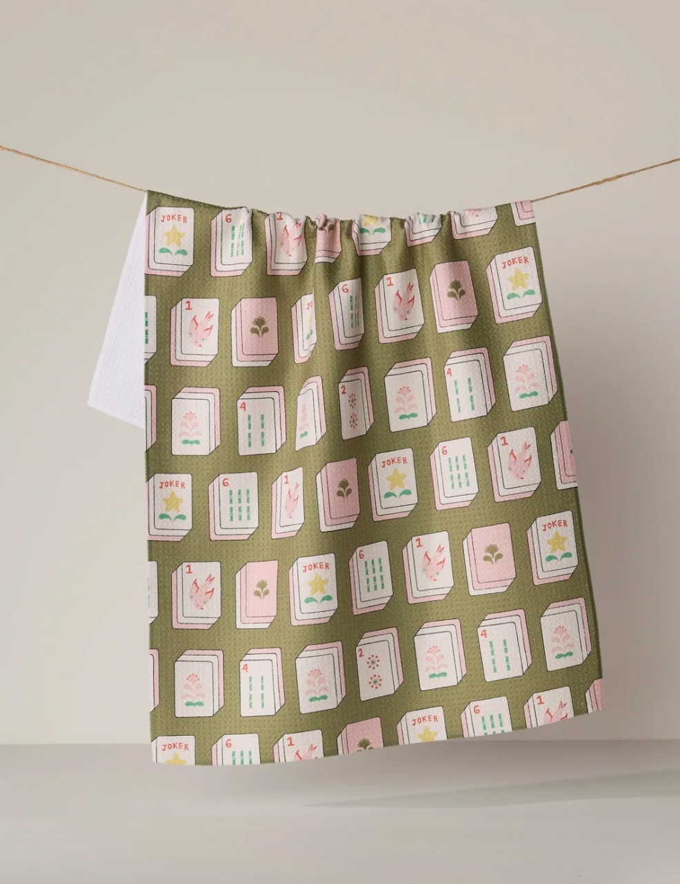 Flower Tiles Green Kitchen Tea Towel