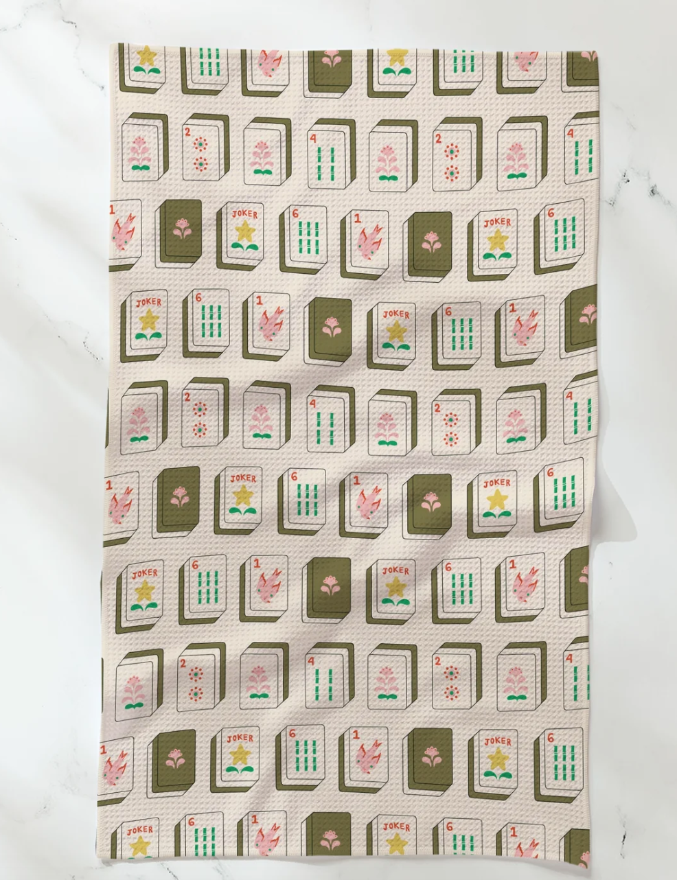 Flower Tiles White Kitchen Tea Towel