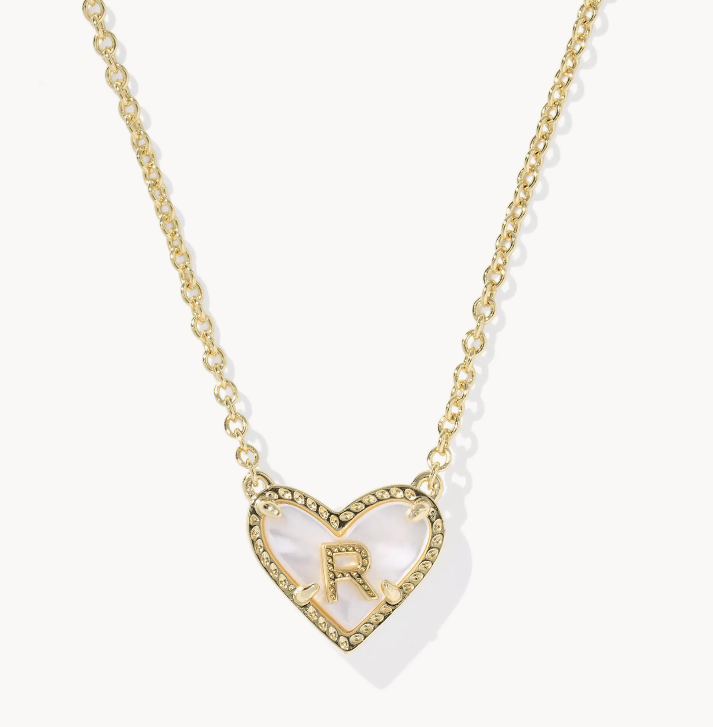 R Heart Letter Pendant Gold Ivory MOP