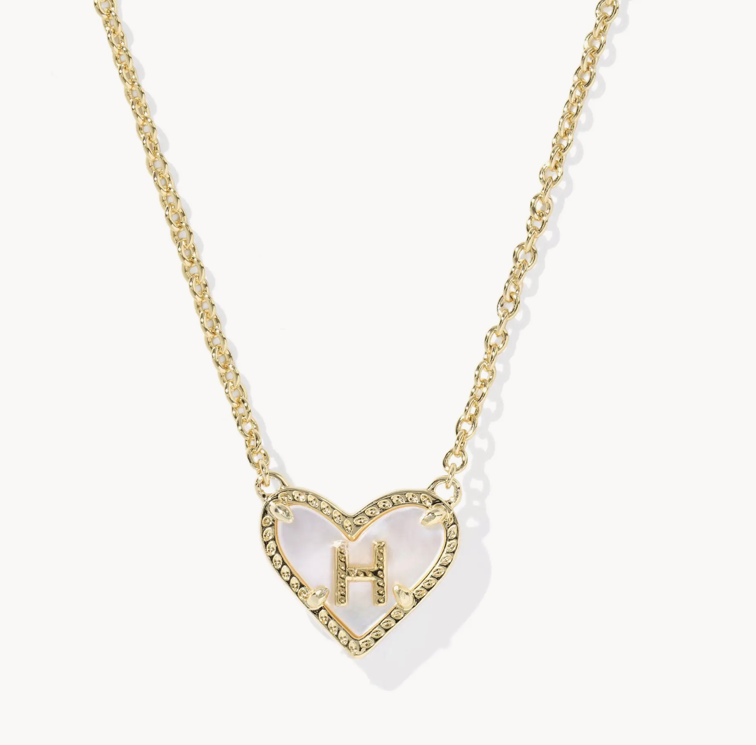 H Heart Letter Pendant Gold Ivory MOP