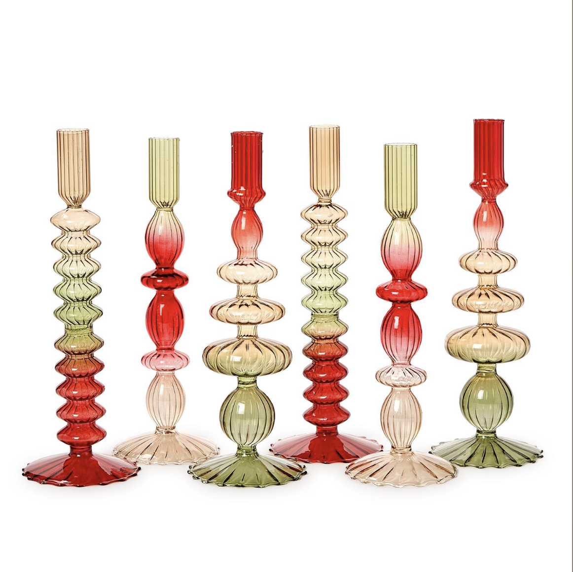 Hand Blown Glass Tapered Candle Stick Holders Holiday